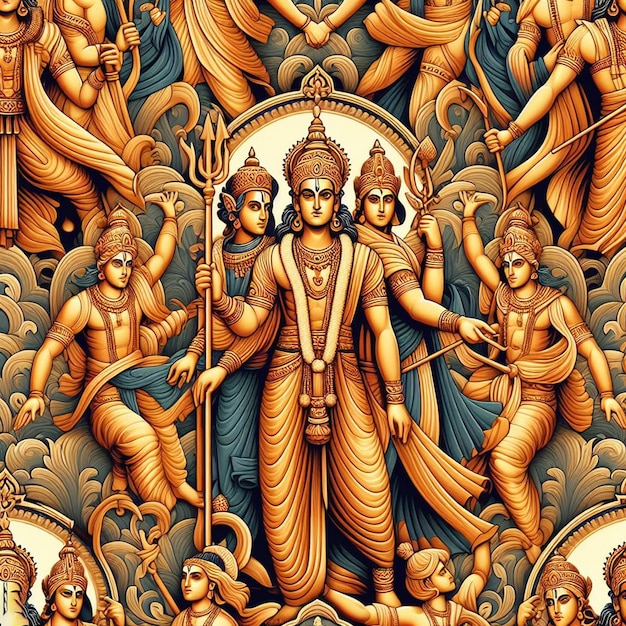 PSD hyperrealistisches muster des hindu-gottes rama navami illustration