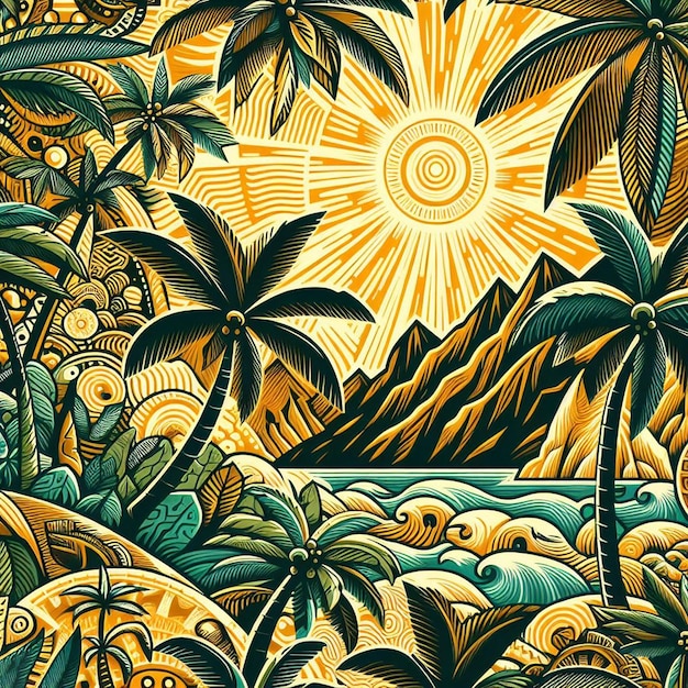 Hyperrealistisches tropisches exotisches farbenfrohes kokospalmen-strandmuster transparenter hintergrundbild