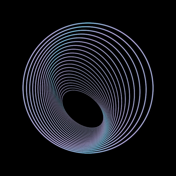 PSD hypnotic neon spiral on black abstract geometric shape