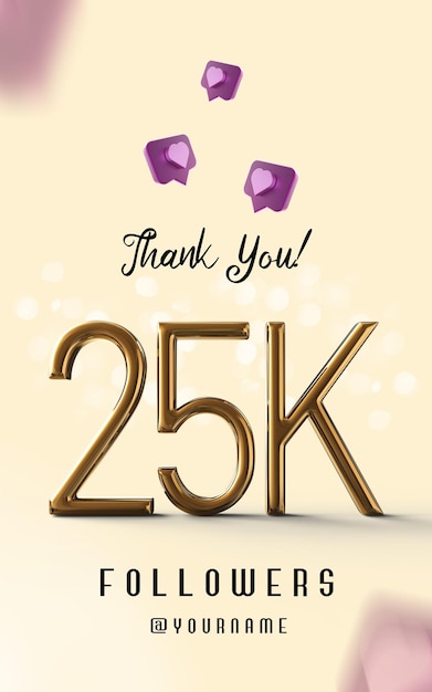 I follower 3d 25k in oro rosa e argento ti ringraziano con le icone di instagram