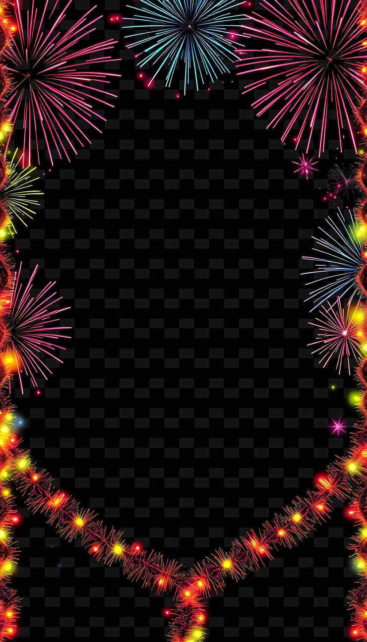 PSD i fuochi d'artificio a spirale brillano con vividi lampi al neon che illuminano i bordi delle ghirlande al neon e