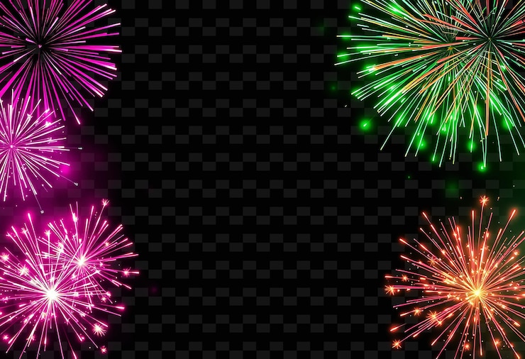 PSD i fuochi d'artificio lanciano scintille luminose lungo i confini le gocce di pioggia al neon scintillano lungo il