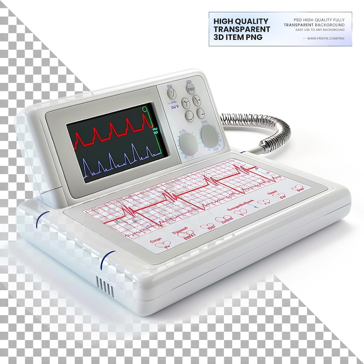 PSD i monitor ecg portatili registrano l'attività cardiaca in vari contesti su uno sfondo trasparente