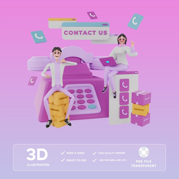 I professionisti del marketing PSD forniscono un servizio clienti Illustrazione 3D