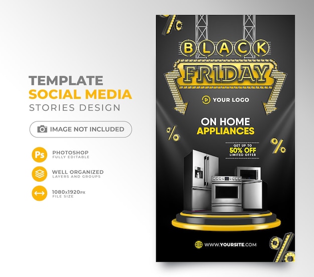 I social media post black friday 3d rendono il modello di progettazione per la campagna di marketing