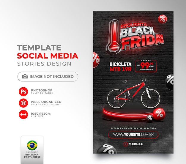 I social media post black friday 3d rendono realistici per le campagne di marketing in brasile in portoghese