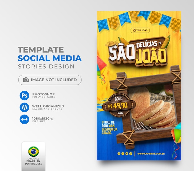 I social media pubblicano i cibi di saint jhon nel rendering 3d portoghese per la campagna di marketing in brasile