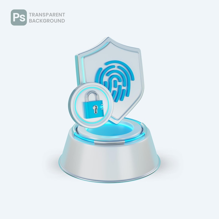 PSD icã de segurança de cadeado e impressão digital com fundo transparente