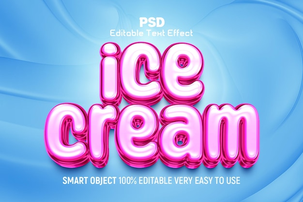 Ice Cream 3D Editabile PSD Stile di effetti di testo