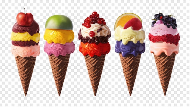 PSD ice cream cones with one that has a red berry on it