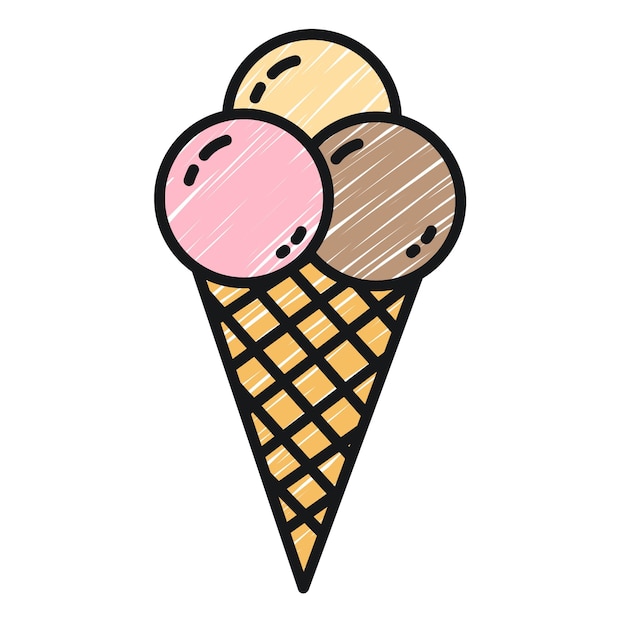 Ice cream in a waffle cone with scoops