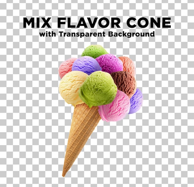 Ice Cream Mix Flavor Cones Multicolor Sobremesa Foto PSD com fundo transparente