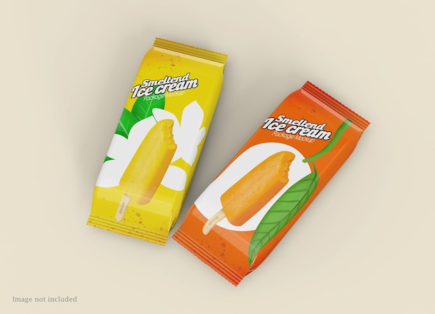 Ice cream popsicle sachet package mockup