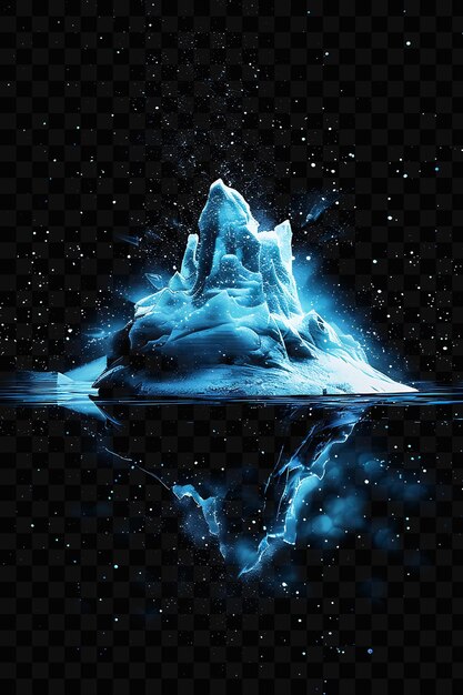 PSD iceberg en el agua con estrellas y nubes