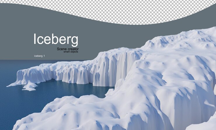 PSD un iceberg en invierno que fue fotografiado desde muchos ángulos
