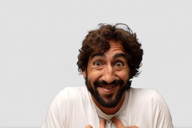 Ich fühle mich glücklich, überrascht und stolz, mit einem aufgeregten, erstaunten Blick auf mich selbst zu zeigen