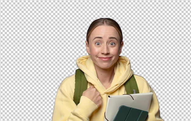 Ich fühle mich glücklich, überrascht und stolz, mit einem aufgeregten, erstaunten Blick auf mich selbst zu zeigen