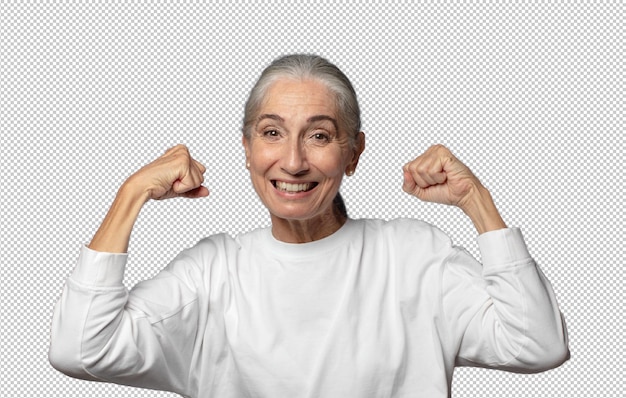 Ich fühle mich glücklich, zufrieden und kraftvoll, gebeugt und muskulöser Bizeps, der nach dem Fitnessstudio stark aussieht