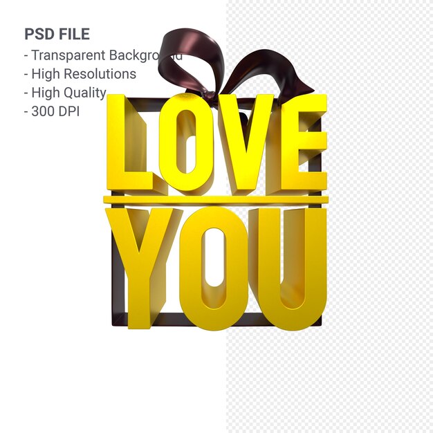 Ich liebe dich mit Bogen und Band 3d Design