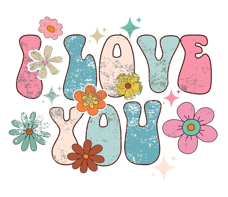 PSD ich liebe dich text im groovy stil