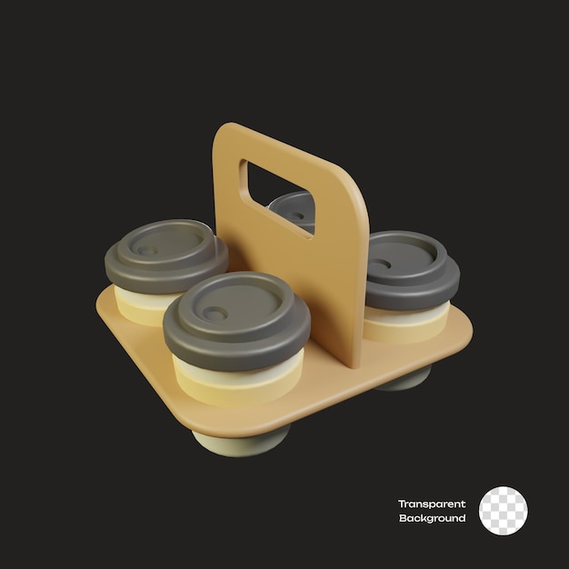 Icon 3D de la bandeja de café y la herramienta de café