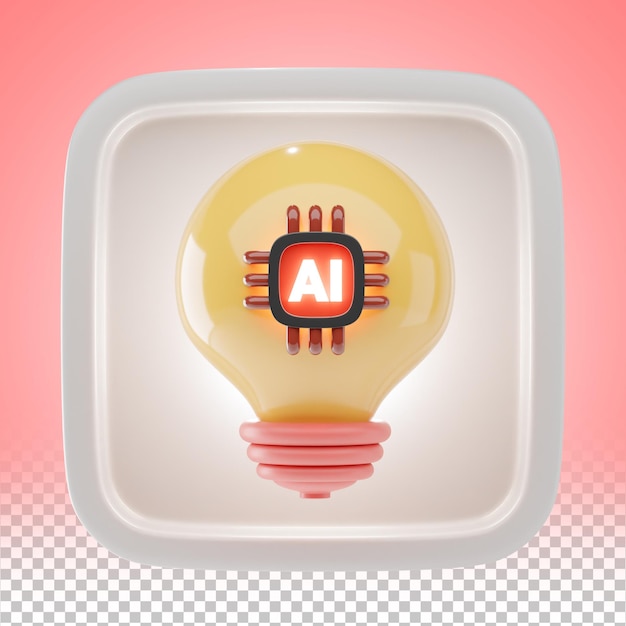 Icon 3D de bombilla inteligente de IA con diseño de tecnología futurista