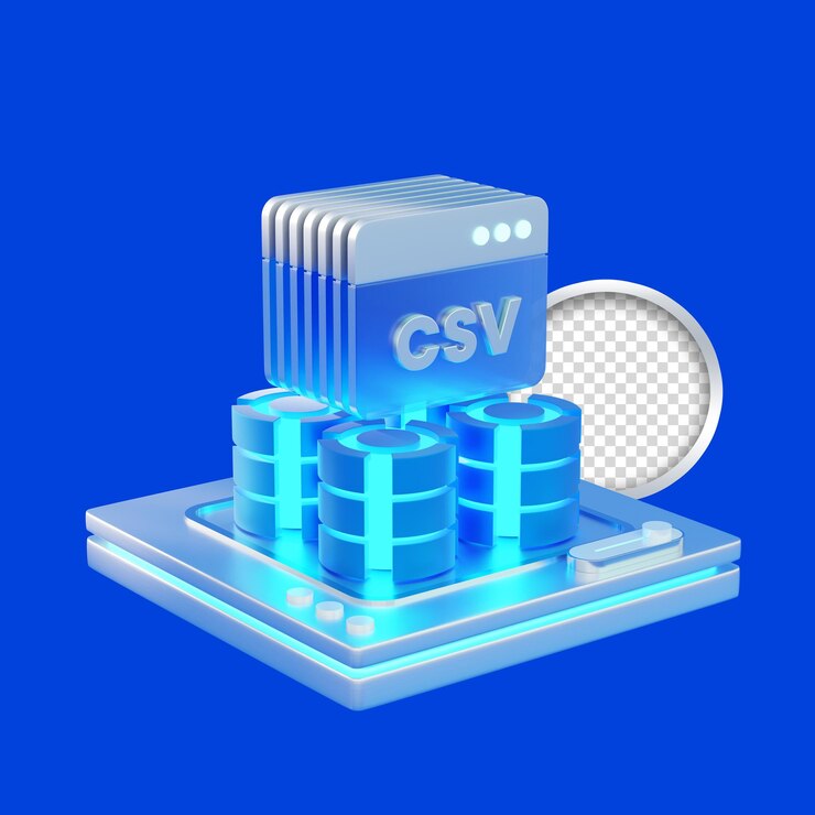 PSD icon 3d de la carpeta de archivos csv y servidor de base de datos