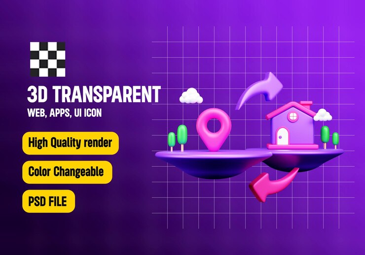 PSD icon 3d de la casa cambiante o el icono 3d de juegos del metaverso