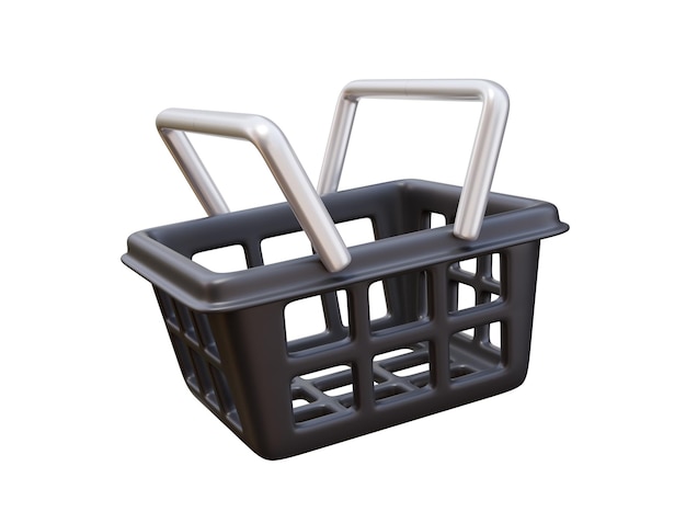 Icon 3D Cesta de compras negra con manijas Tienda de compras en línea Concepto de venta Ilustración 3D