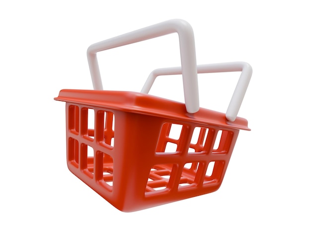 Icon 3D Cesto de Compras Vermelho com Alças Loja de Compras Online Conceito de Venda de Ilustração 3D