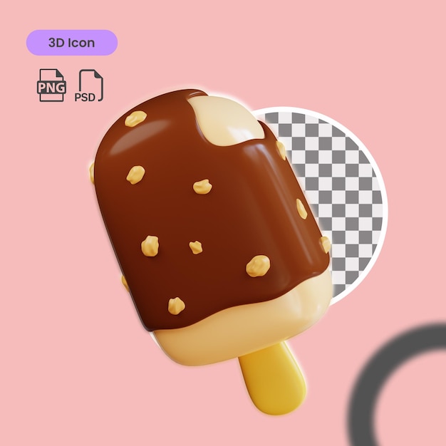 Icon 3d Chocolate Ice Cream premium psd adecuado para el sitio web y otros
