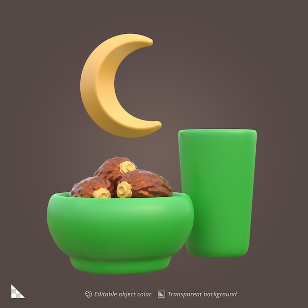 Icon 3D de una comida de Iftar del Ramadán
