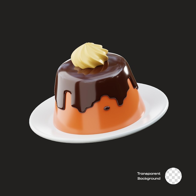 Icon 3D de comida con pudín de chocolate
