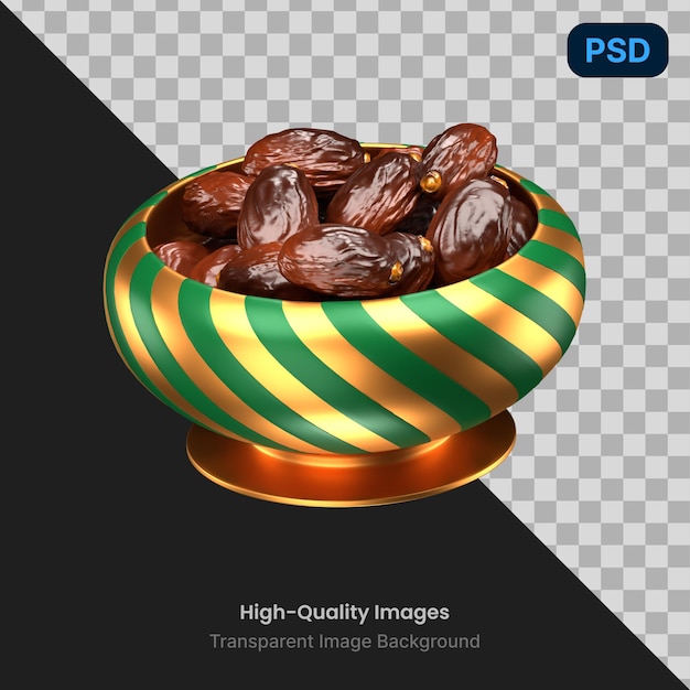 Icon 3D de un conjunto de íconos de dátiles y frutas Ramadan Kareem 3D