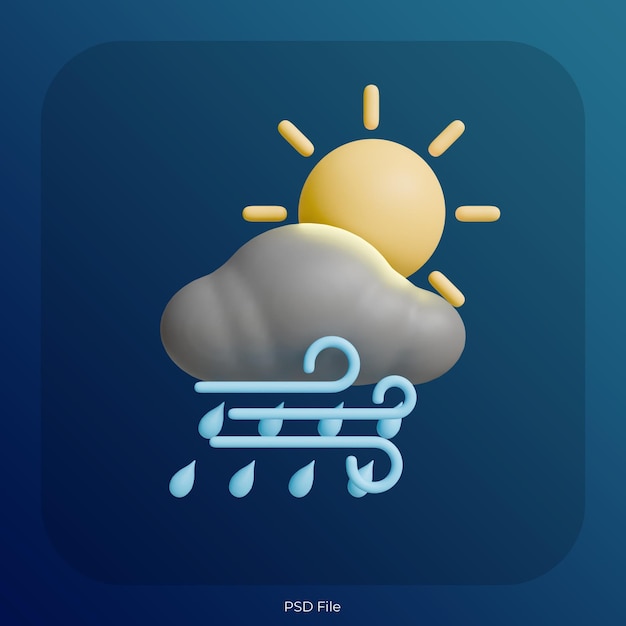 Icon 3D de un día de lluvia y viento