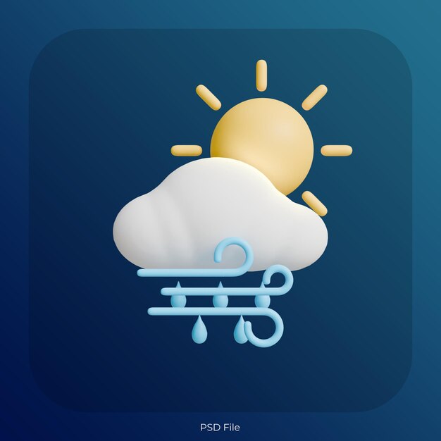 Icon 3D de un día lluvioso y ventoso