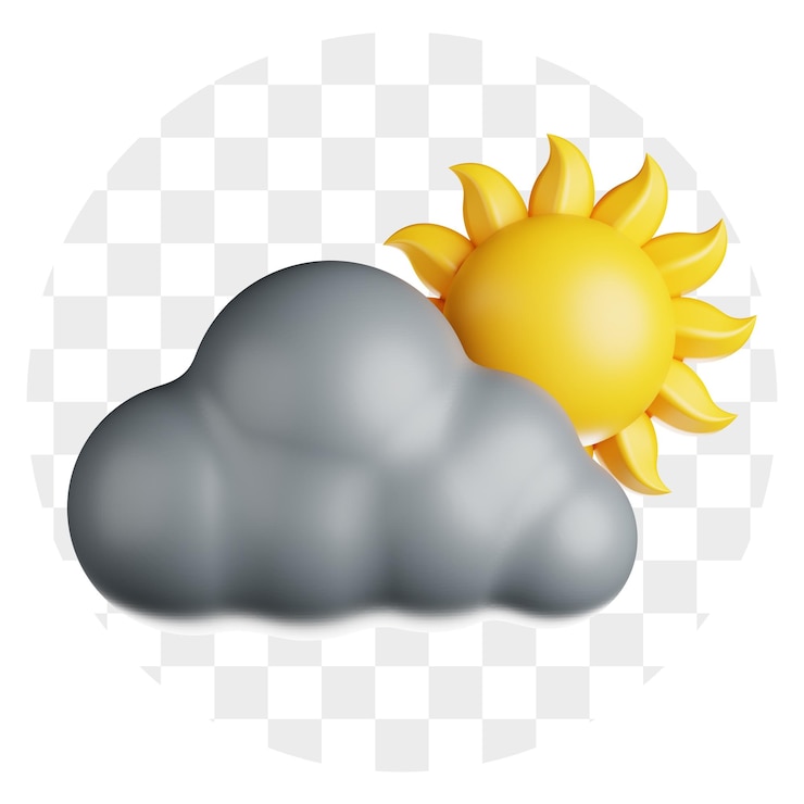 PSD icon 3d de dibujos animados de sol y nubes