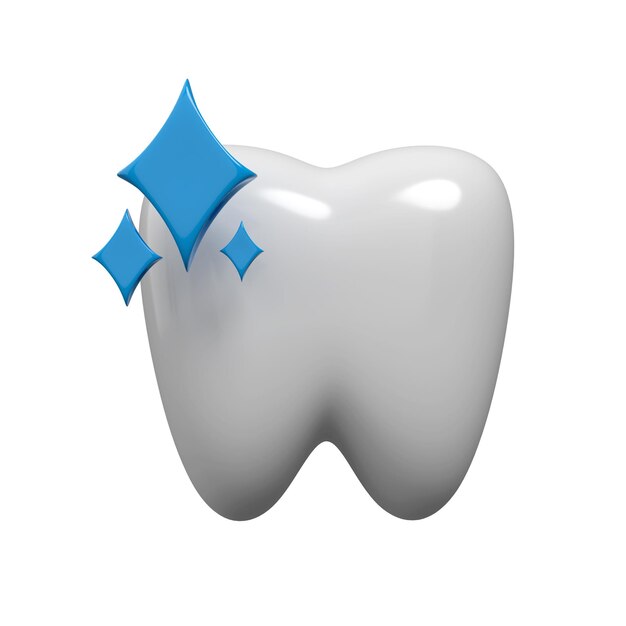 Icon 3D de un diente sobre un fondo blanco