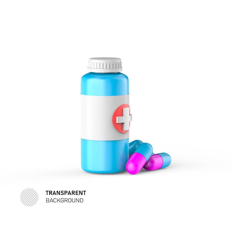 PSD icon 3d do frasco de medicação com cápsula