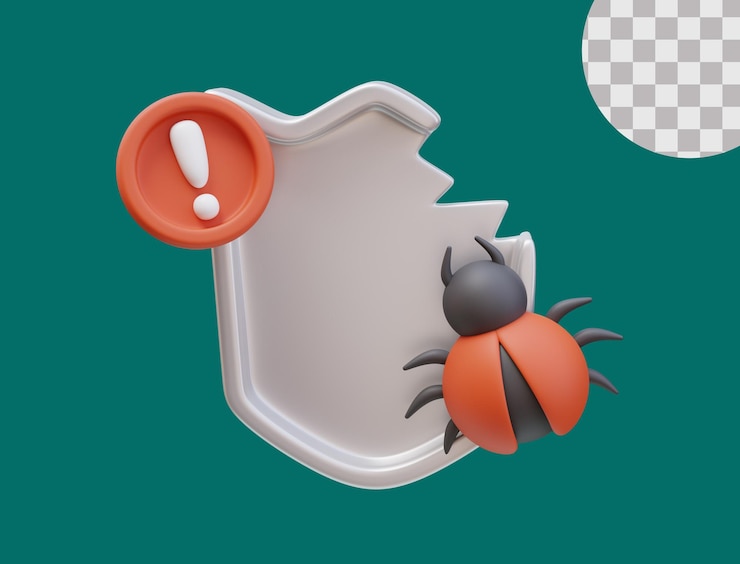 PSD icon 3d escudo roto señal de exclamación de advertencia de errores rojos protección dañada concepto de protección de ciberseguridad ilustración 3d para web o aplicación
