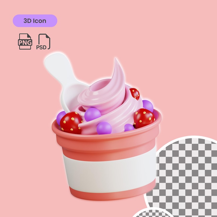 PSD icon 3d frozen yogurt cup ice cream premium psd adecuado para el sitio web y otros