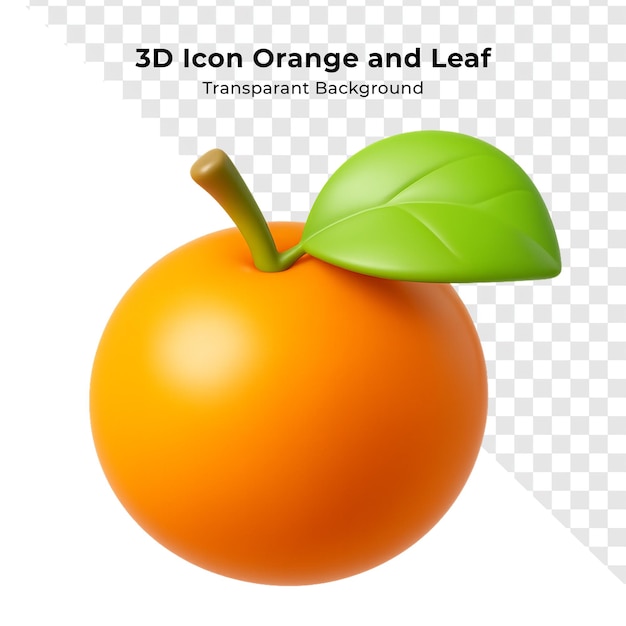 Icon 3D Fruta de naranja con hoja