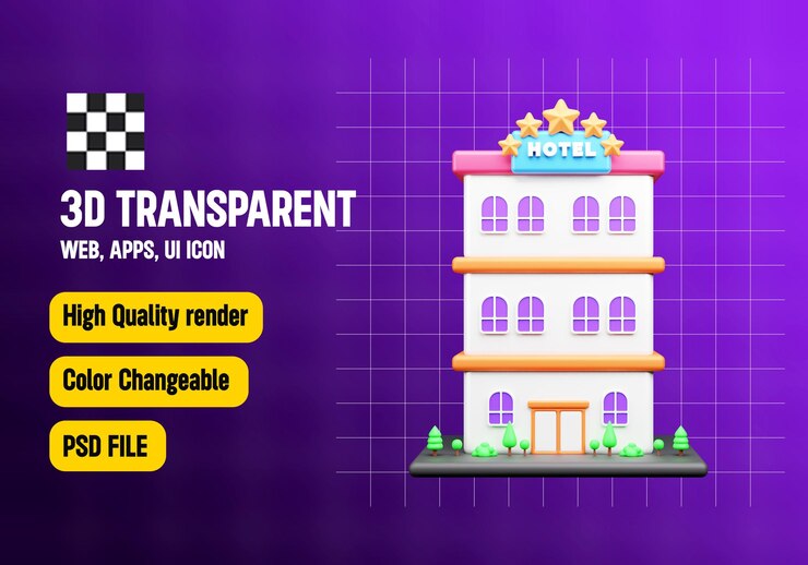 PSD icon 3d de un hotel de cinco estrellas o un ícono 3d del estado real