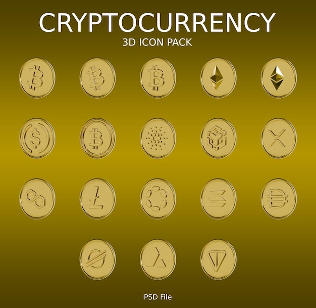 Icon 3D de la moneda de oro de la criptomoneda