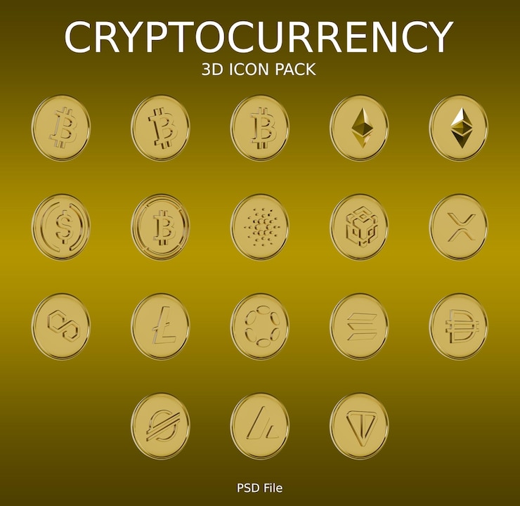 PSD icon 3d de la moneda de oro de la criptomoneda
