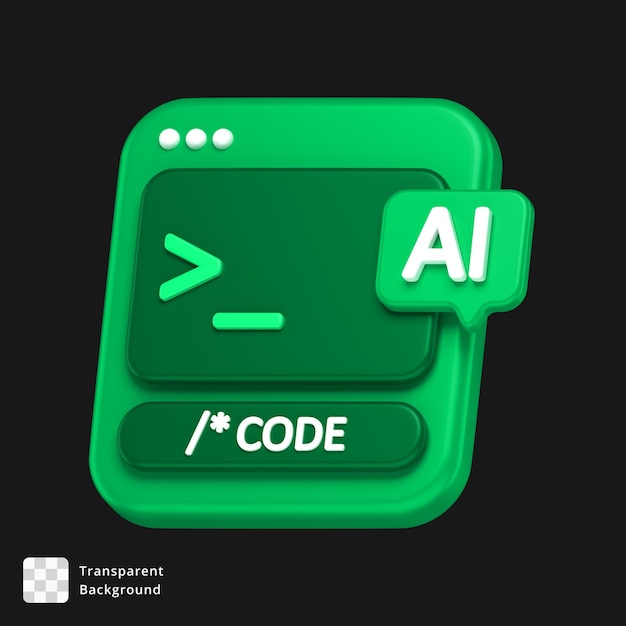 PSD icon 3d de una pantalla generadora de código de ia