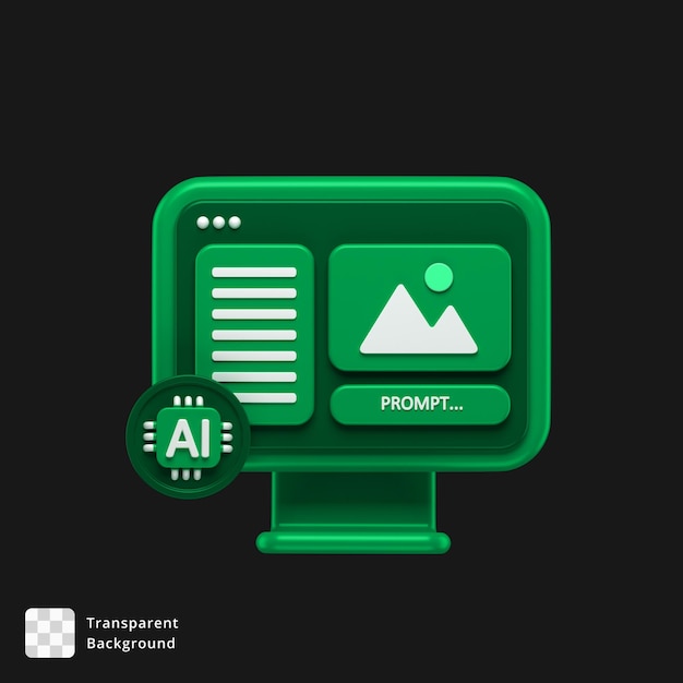 Icon 3D de una pantalla generadora de imágenes artificiales dentro de un monitor