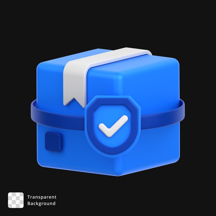 PSD icon 3d de un paquete con escudo de seguridad