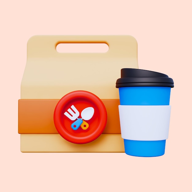 Icon 3D del pedido de alimentos para la entrega