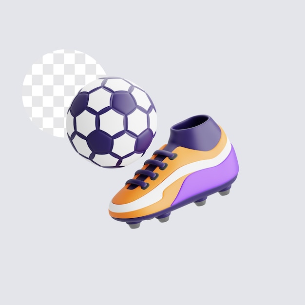 Icon 3D de la pelota de fútbol y los zapatos de fútbol